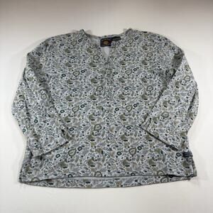 Vtg Route 66 Paisley Snap Henley 3/4 Sleeve Slim T Shirt Top -  Blue Wms M